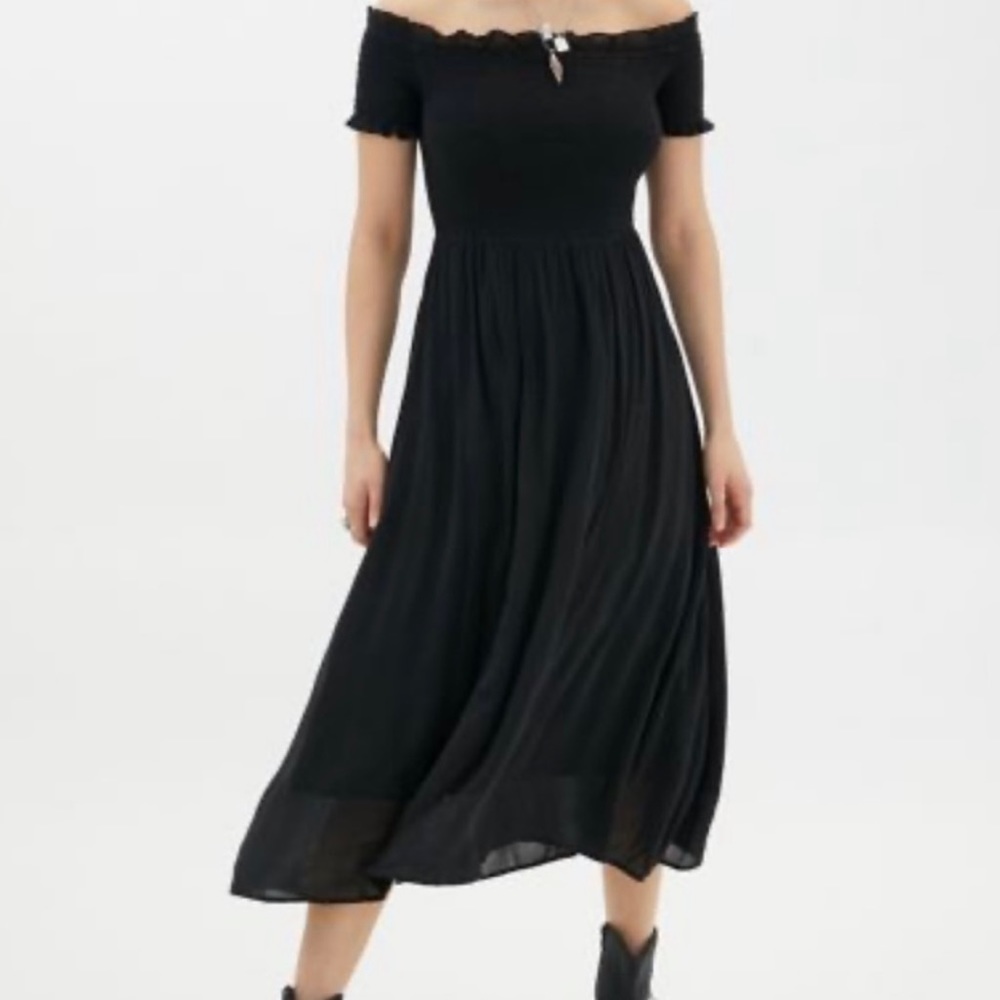 Urban Outfitters Off-Shoulder Black Ruffled Dress | Size S - Picture 2 of 4